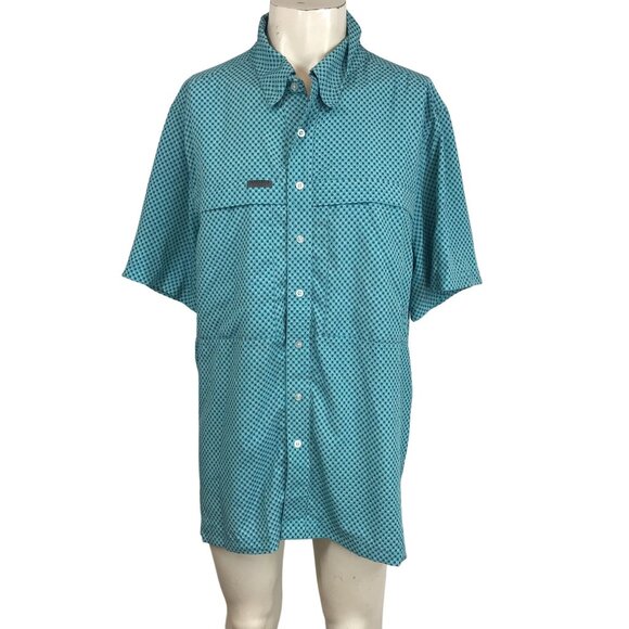 PANHANDLE - MEN'S LARGE - BLUE SHORT SLEEVE BUTTON 100% POLYESTER SHIRT - Picture 1 of 8